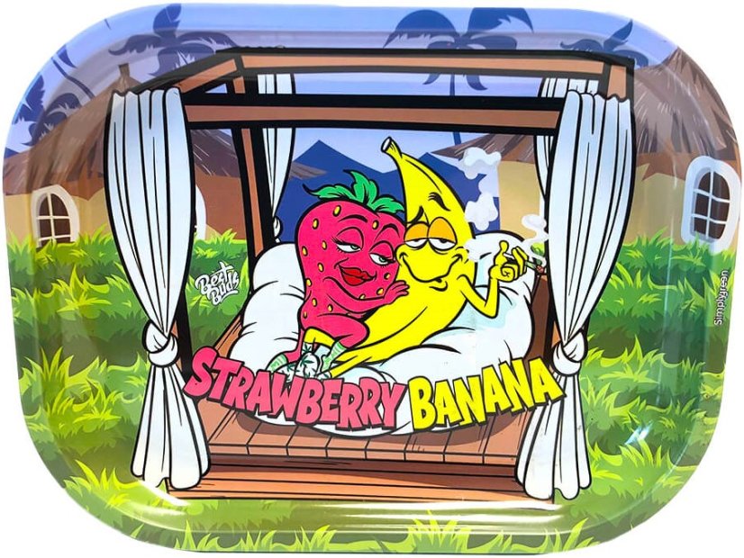 Best Buds Thin Box Rolling Tray med beholder – Strawberry Banana