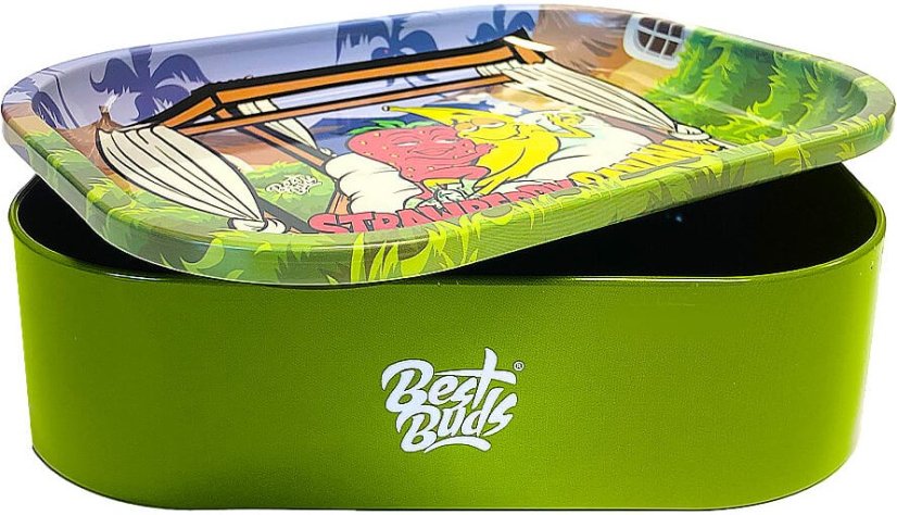 Best Buds Thin Box Rolling Tray med beholder – Strawberry Banana