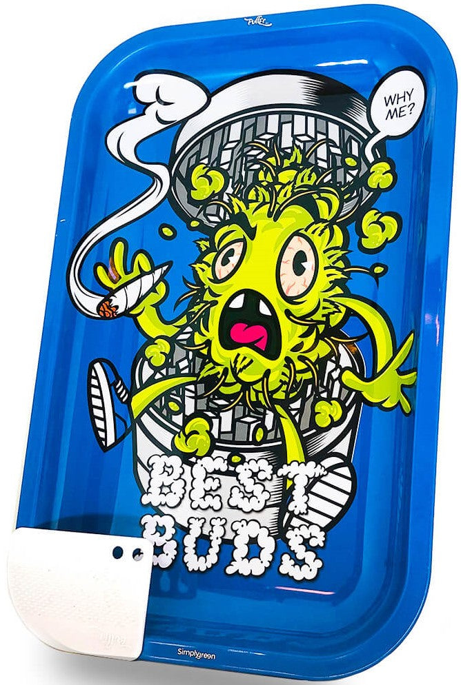 Best Buds Grind Me Large Metal Rolling Tray med Magnetic Grinder Card (17,5 × 27,5 × 2 cm)