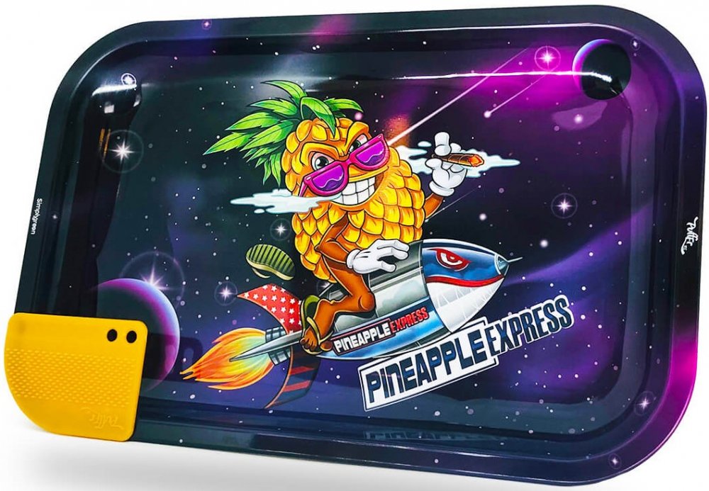 Best Buds Superhigh Pineapple Express Large Metal Rolling Tray med Magnetic Grinder Card (17,5 × 27,5 × 2 cm)