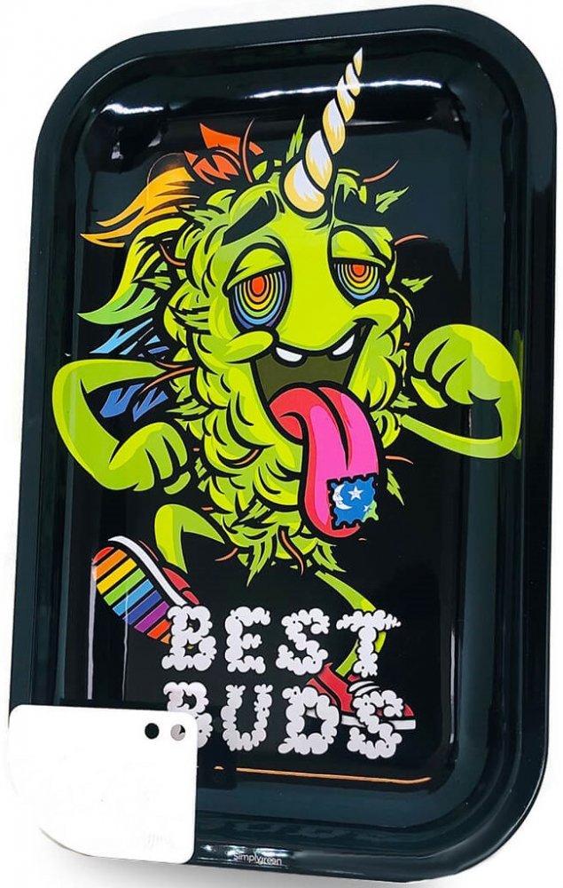 Best Buds LSD Large Metal Rolling Tray med Magnetic Grinder Card (17,5 × 27,5 × 2 cm)