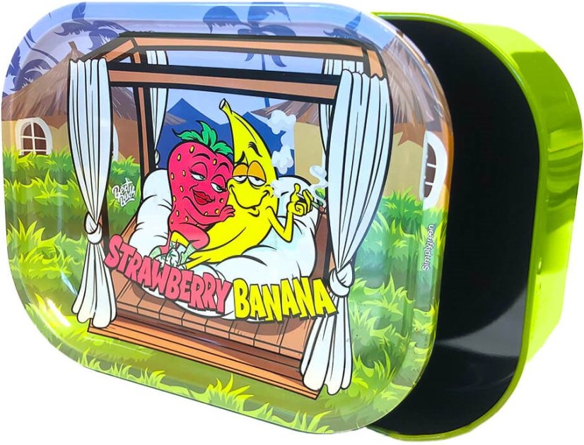 Best Buds Thin Box Rolling Tray med beholder – Strawberry Banana