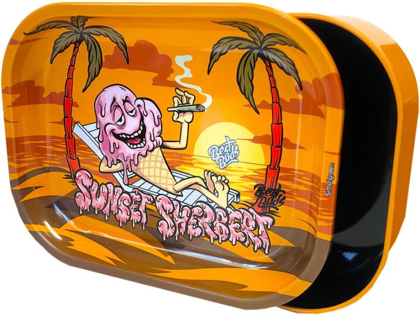 Best Buds Thin Box Rolling Tray med opbevaring – Sunset Sherbet