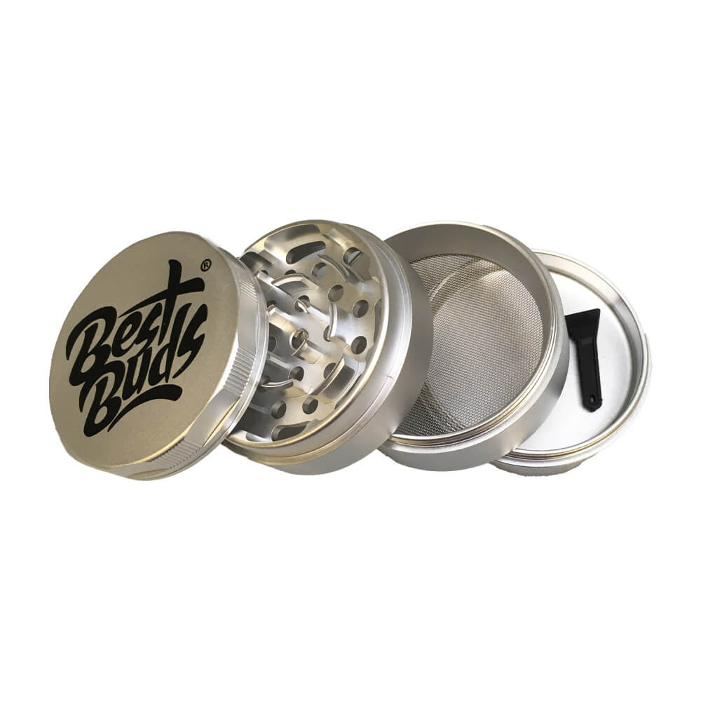 Best Buds Mighty Aluminium Grinder Silver – 4 dele, 60 mm