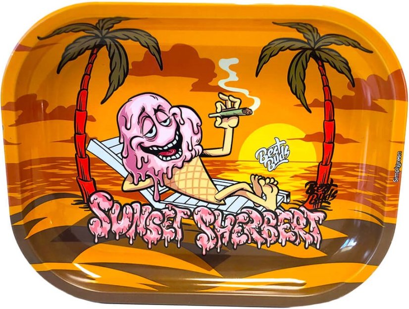 Best Buds Thin Box Rolling Tray med opbevaring – Sunset Sherbet