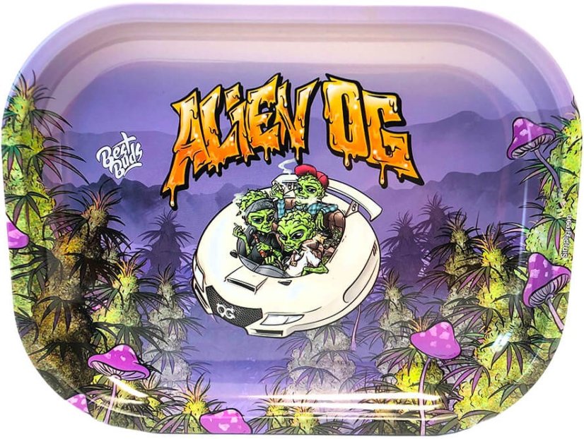 Best Buds Thin Box Rolling Tray med beholder – Alien OG