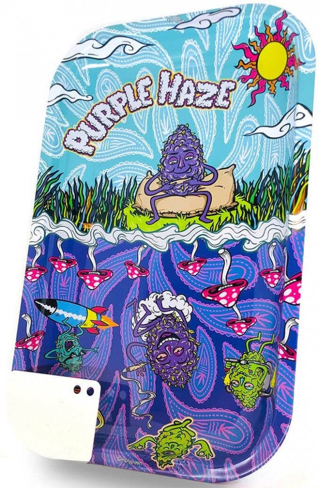 Best Buds Purple Haze Large Metal Rolling Tray med Magnetic Grinder Card (17,5 × 27,5 × 2 cm)